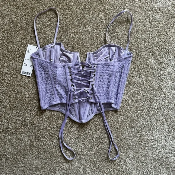 NWT Urban Outfitters Lilac Mesh Crop Corset Lace Up Top - Picture 5 of 7